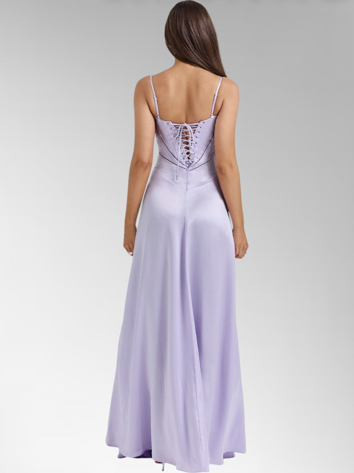 Anabel Purple Satin Lace-Up Evening Gown