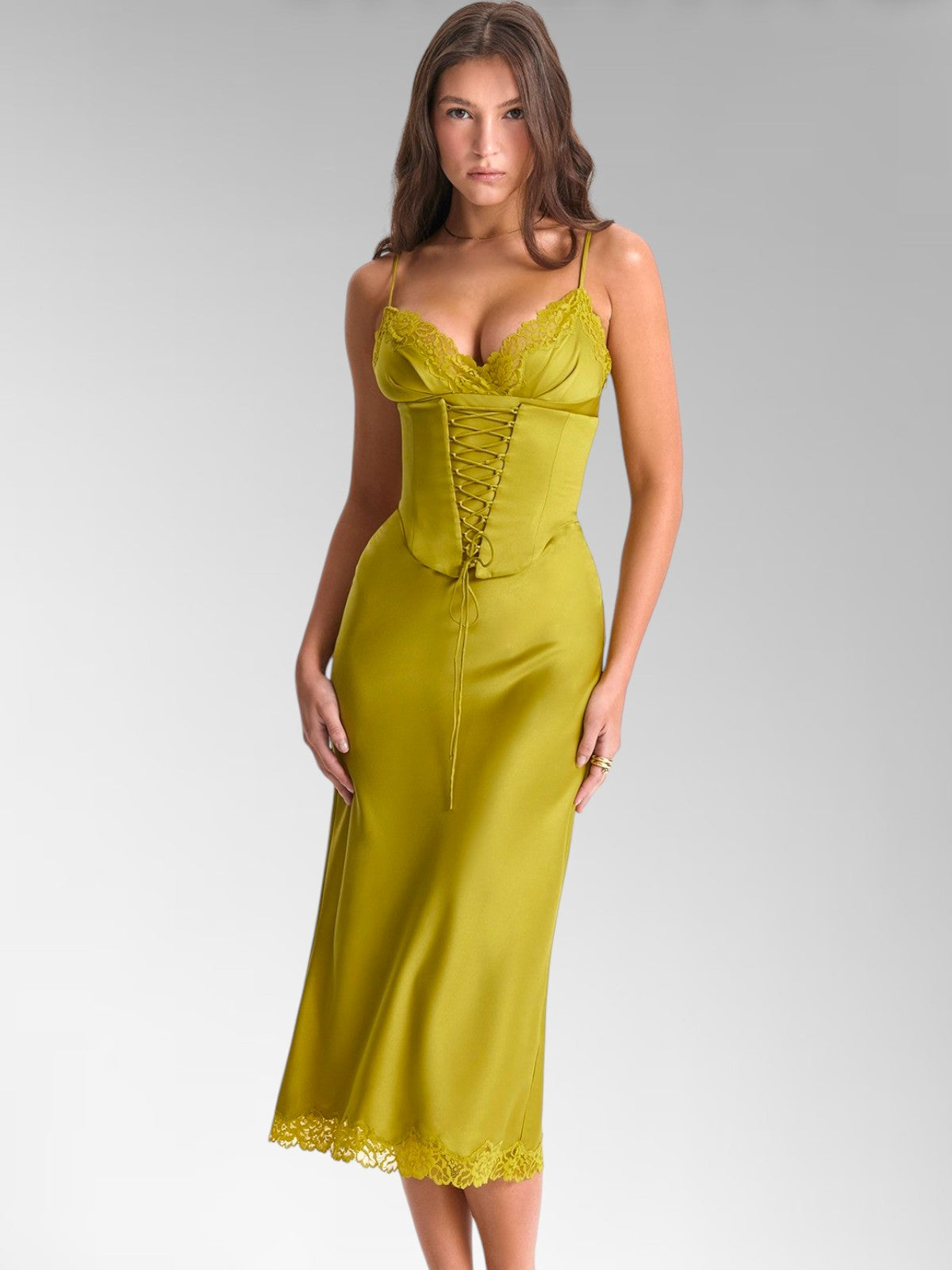 Saira Green Maxi Satin Slip Dress