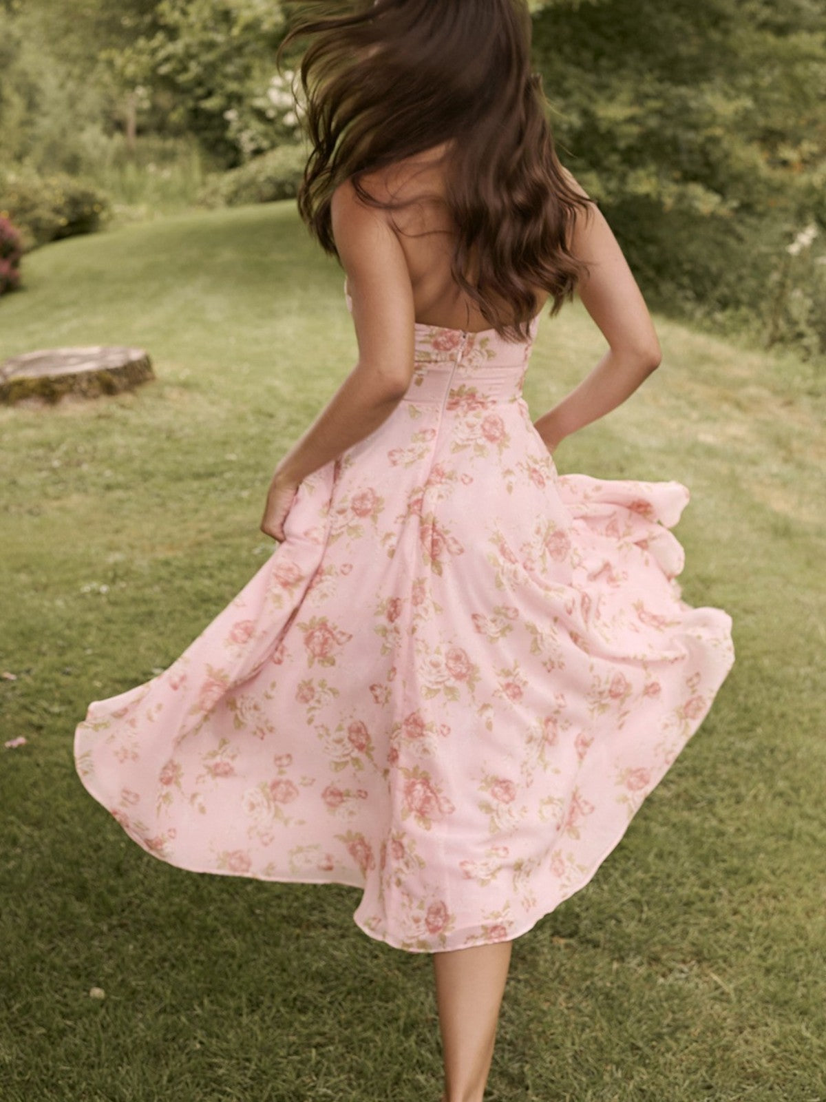 Georgette Floral Rose Print Halter Dress