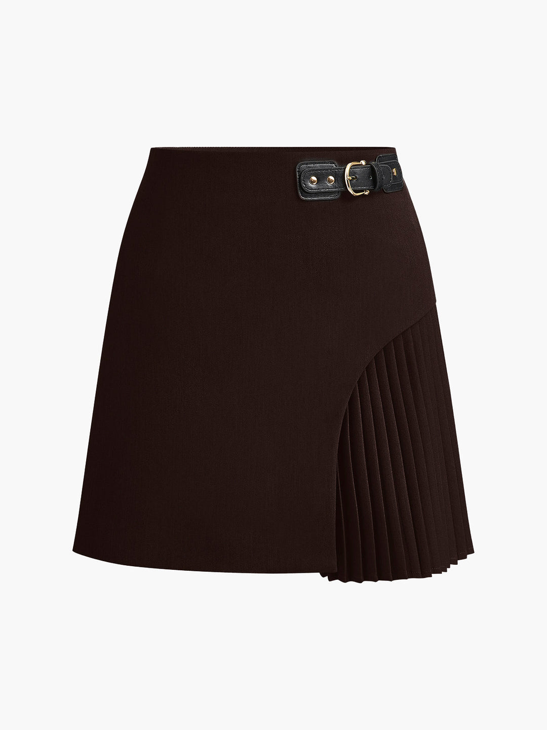 Clara Side Pleated Buckle Belted Skirt