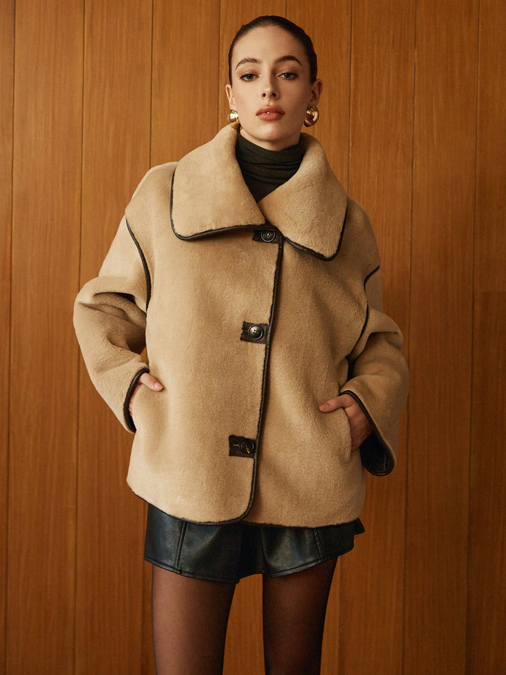 Camila Contrast Piping Minky Coat