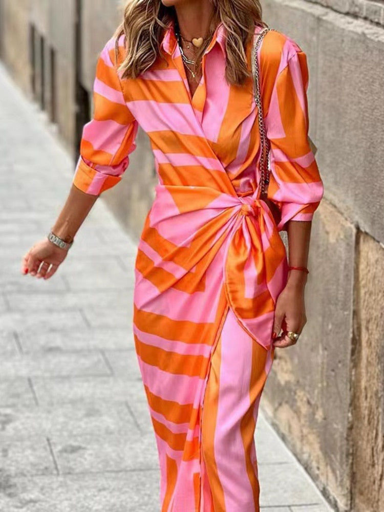 Clarissa Striped Midi Shirt Dress