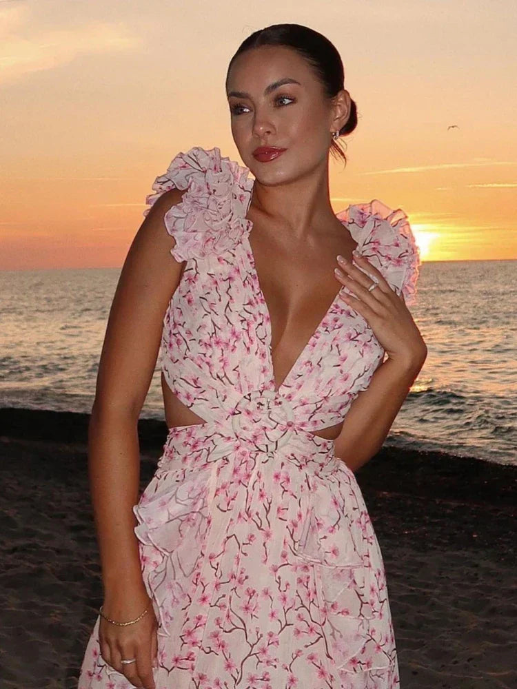 Elowen Ruffled Open Back Maxi Dress