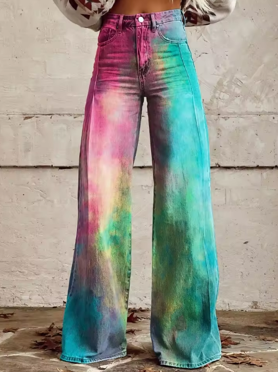Livia Colorful Tie-Dye Wide-Leg Jeans