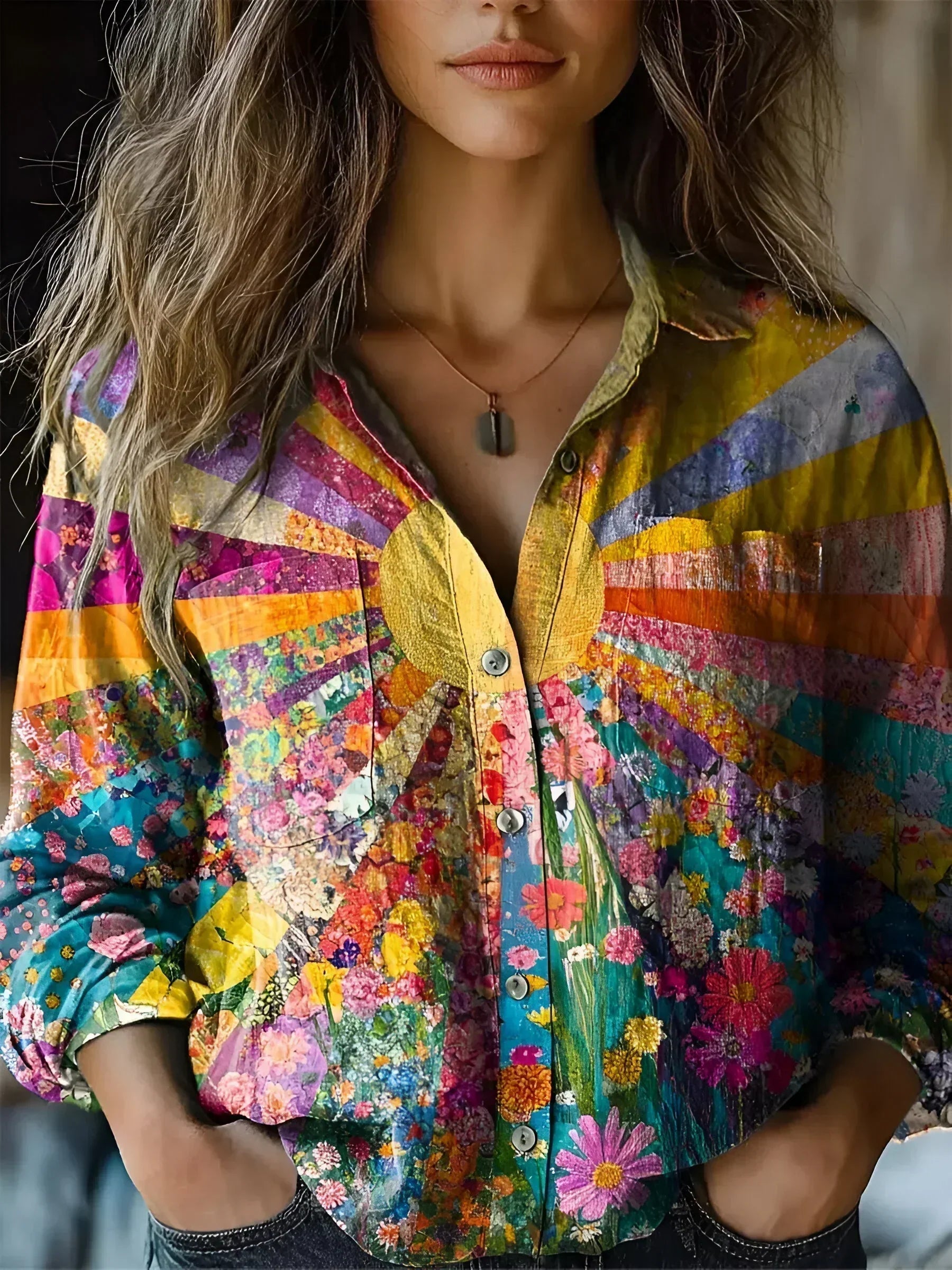 Elara Sunrise Floral Patchwork Blouse