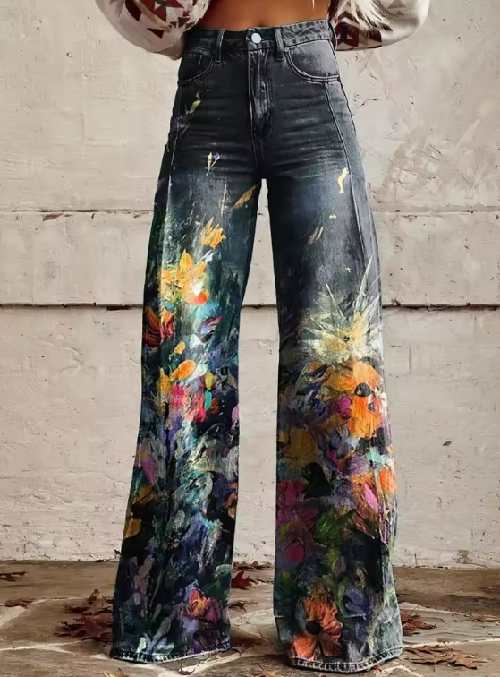 Helena Floral Art Flared Jeans